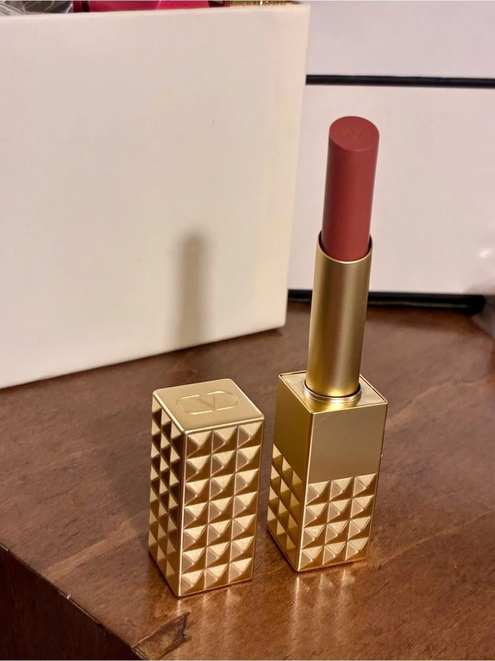 Valentino Matte Lipstick in Rose Nude with Studded Gold Case